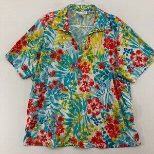 Cd Daniels Top size 3X Colorful Floral Sparkling‎ Short Sleeve Stretch Vacation